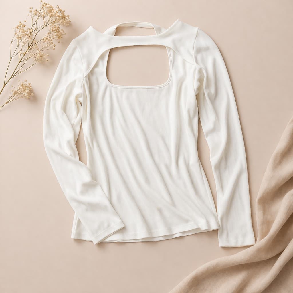 Blusa Blanca Acanalada con Recorte