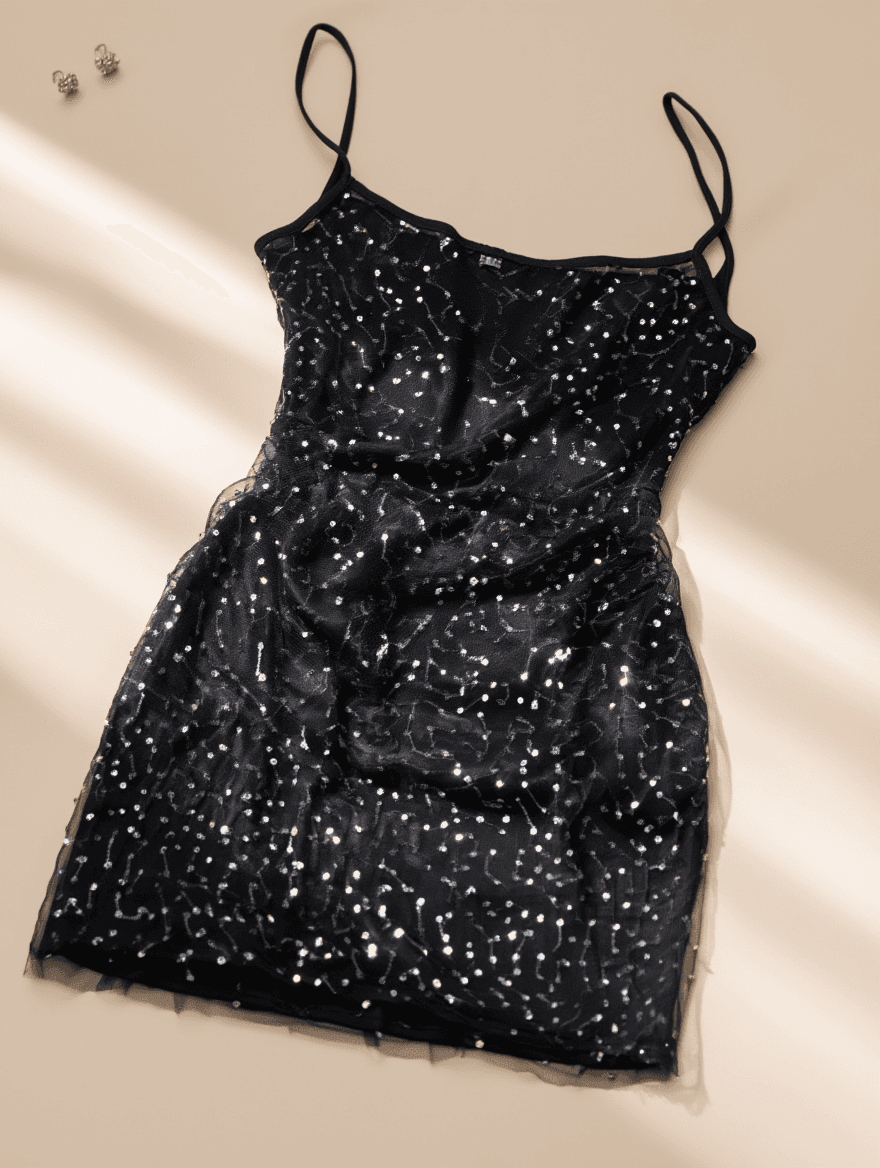 Vestido Negro de Malla Brillante