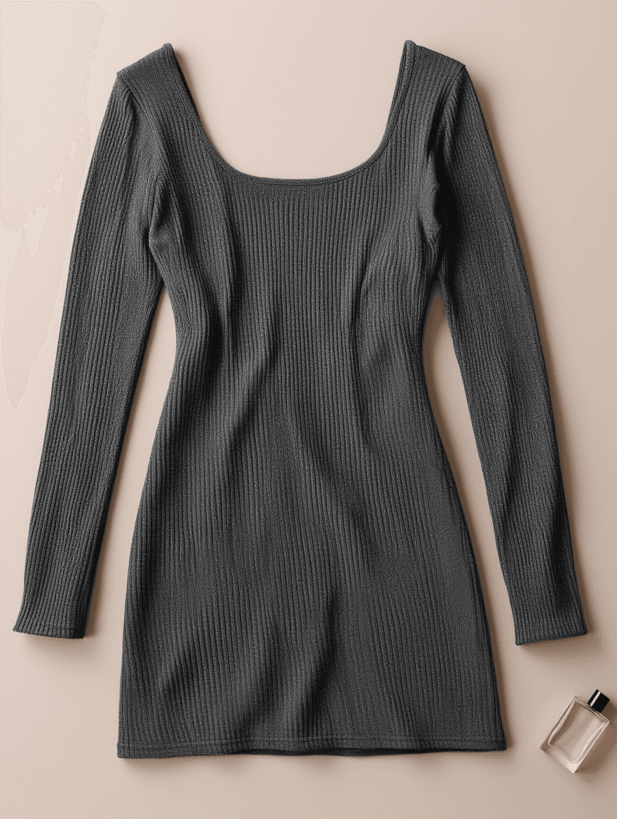 Vestido Gris de Punto Escote Cuadrado