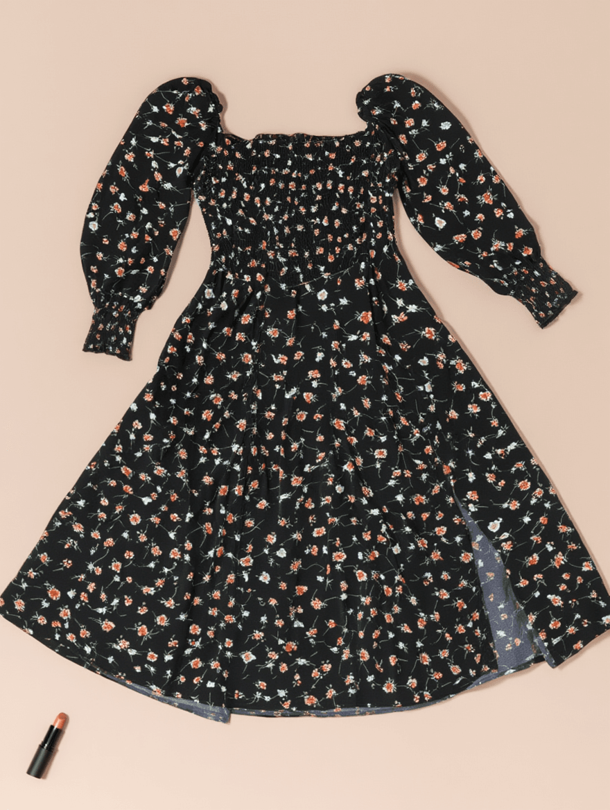 Vestido Midi Negro Floral