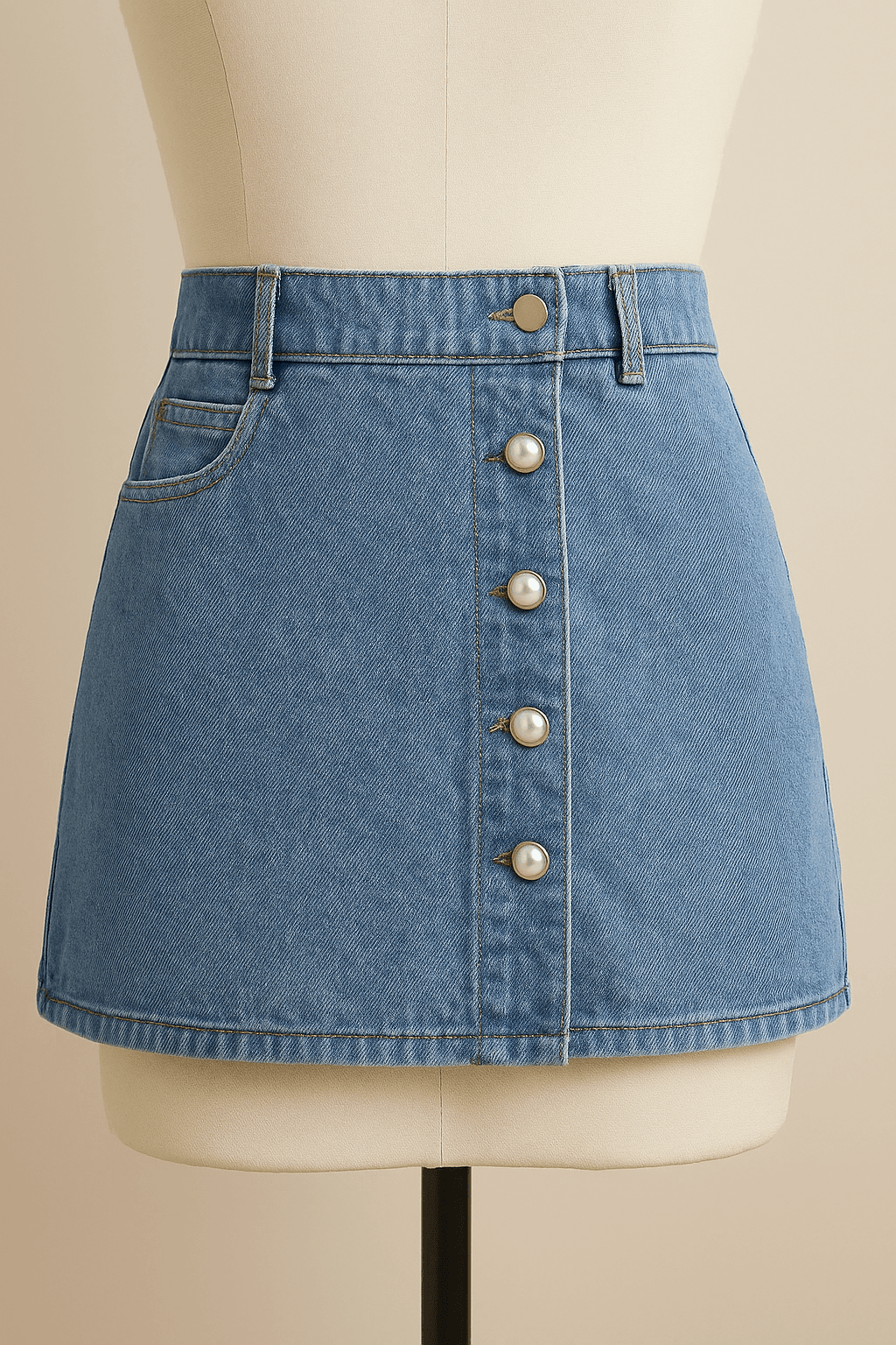 Falda de Mezclilla Azul con Botones de Perla