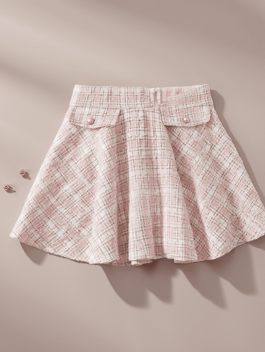 Falda Plisada de Tweed con Bolsillos