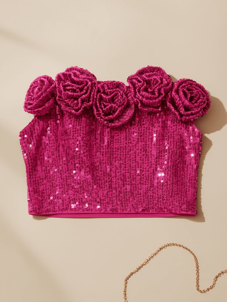 Bustier Rosa con Lentejuelas y Rosas